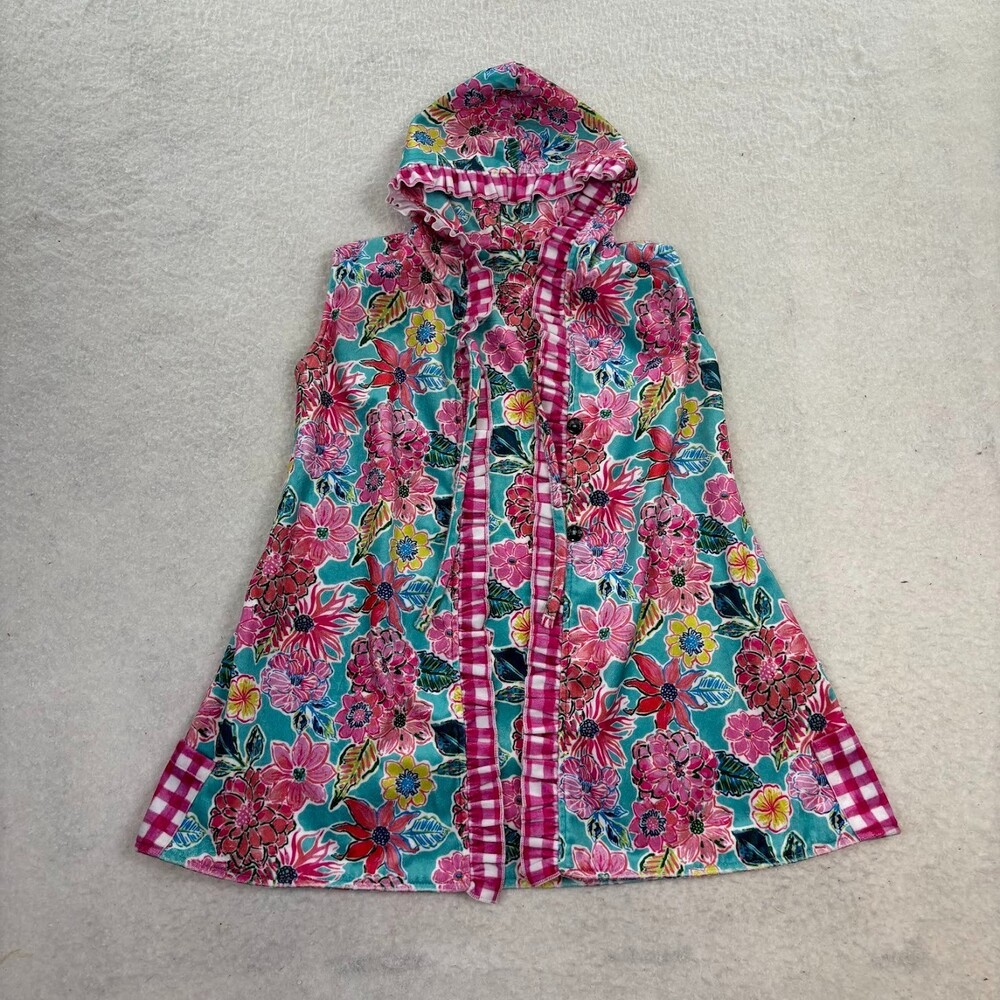 Gigi and Max Girls Floral Swim Cover Up Hooded Beach Coverup Pink Aqua Size 6/8Y
